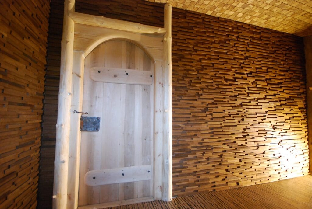 Noble wood panelled hallway walls and ceiling