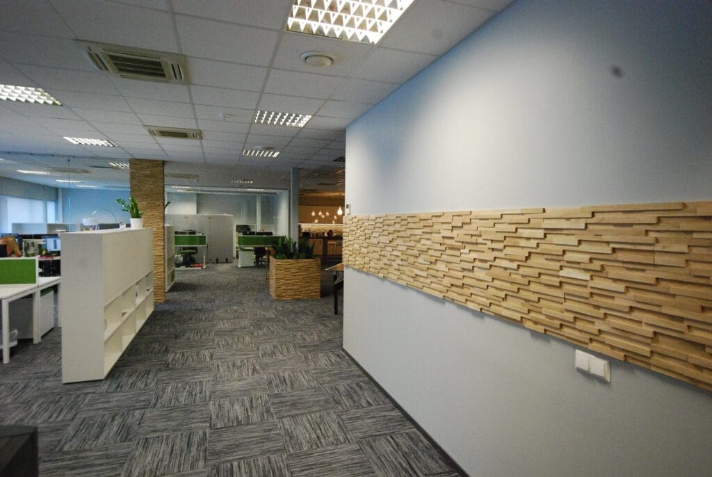 Noble wood panel wall in an office