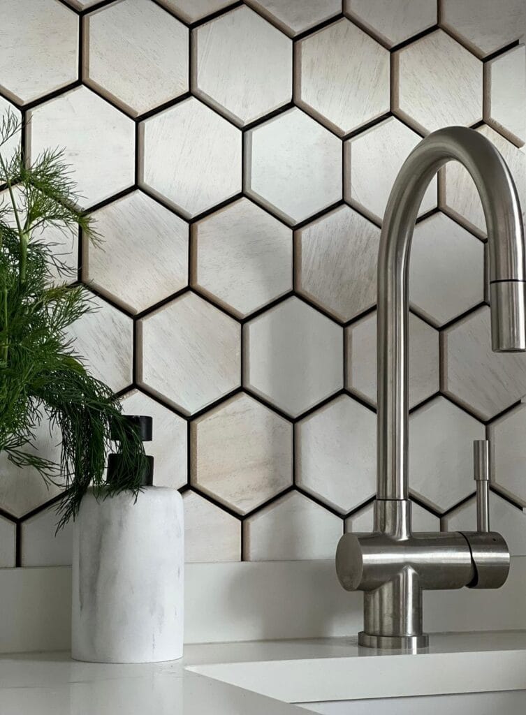Promenade white honeycomb wood kitchen wall, EmotionWood
