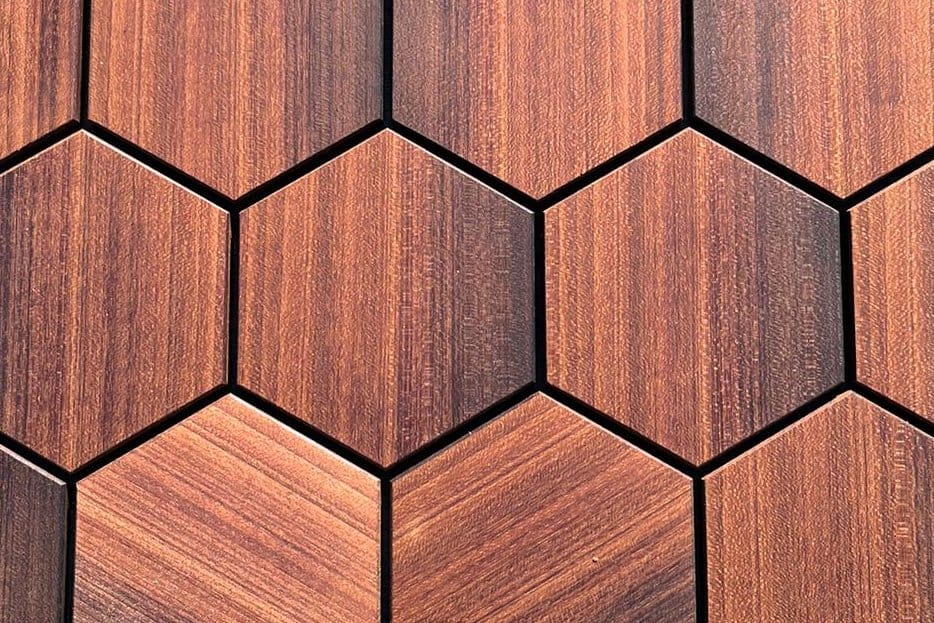 Promenade XL thermo abachi yakisugi brushed hexagon wall panel, EmotionWood