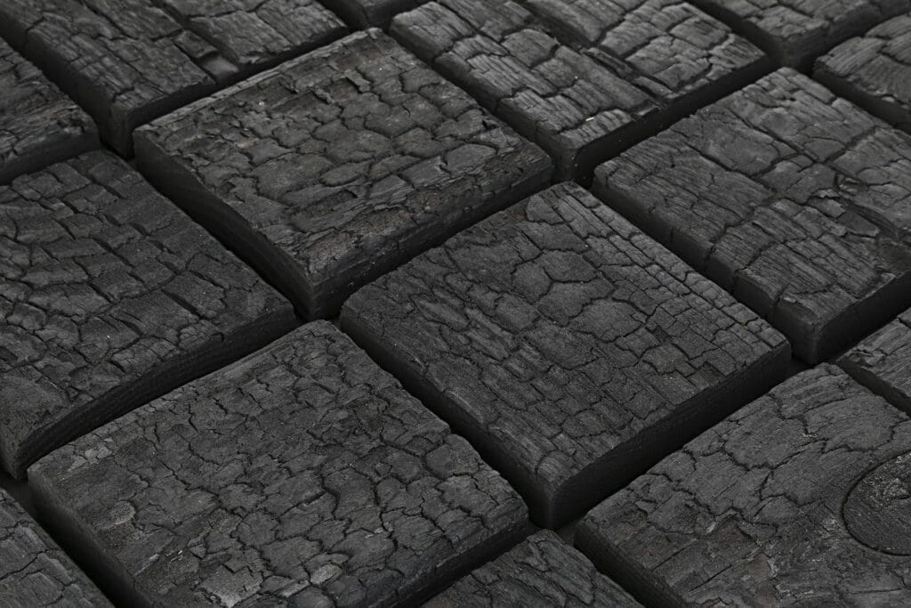 Square 120 charred Yakisugi 3D cube wall tile, EmotionWood