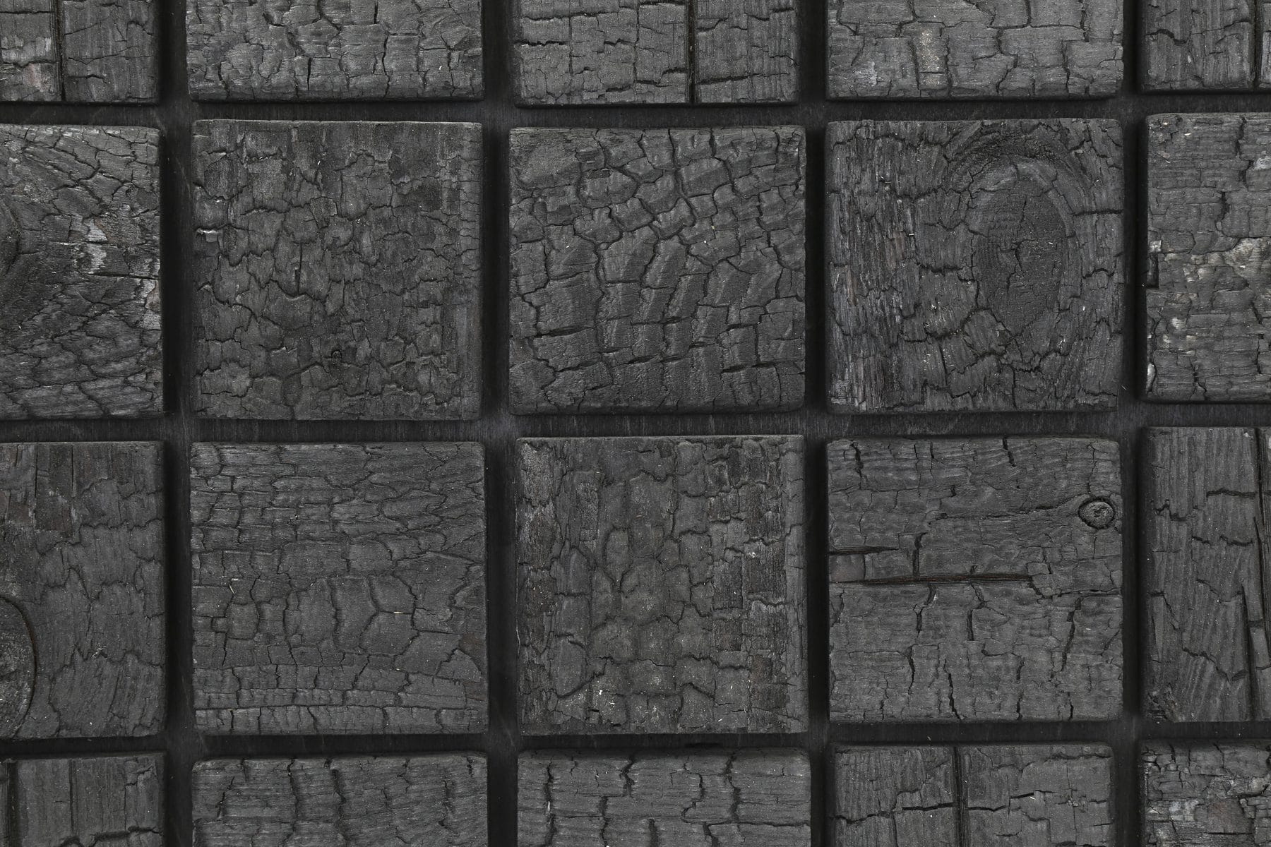 Square 120 Yakisugi charred black tile detail, EmotionWood